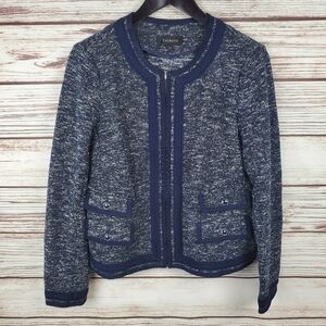NWOT Talbots Womens Size 12 Navy Blue/White Tweed Zip Blazer Jacket